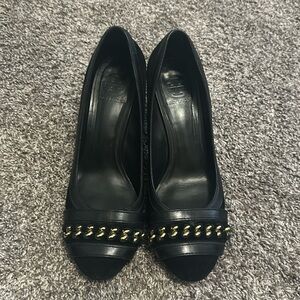 Black Suede Tory Burch Block Heel with Gold Accent